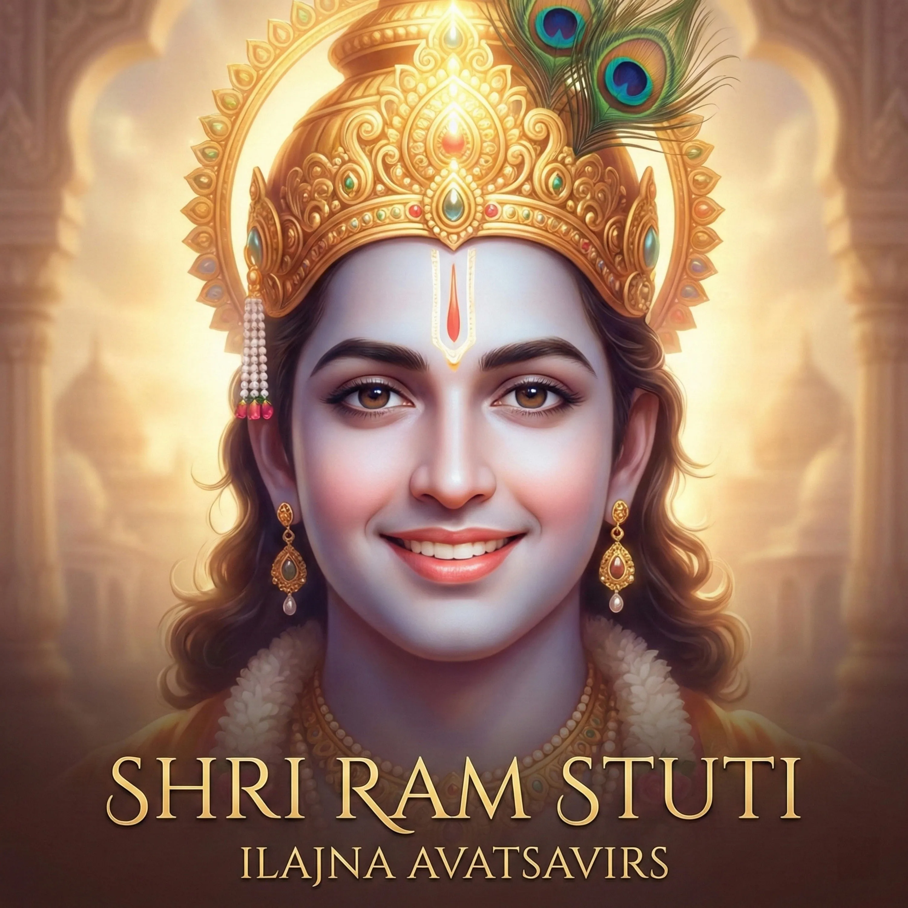 Shri Ram Stuti single artwork: a traditional devotional portrait in warm gold and amber tones.